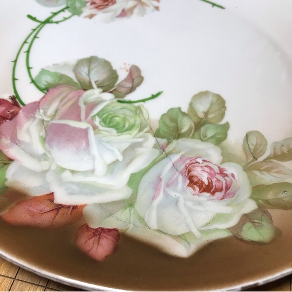 PM Bavaria Transferware Blush Pink White Roses Platter 9.5”x9” EVC - Picture 2 of 12